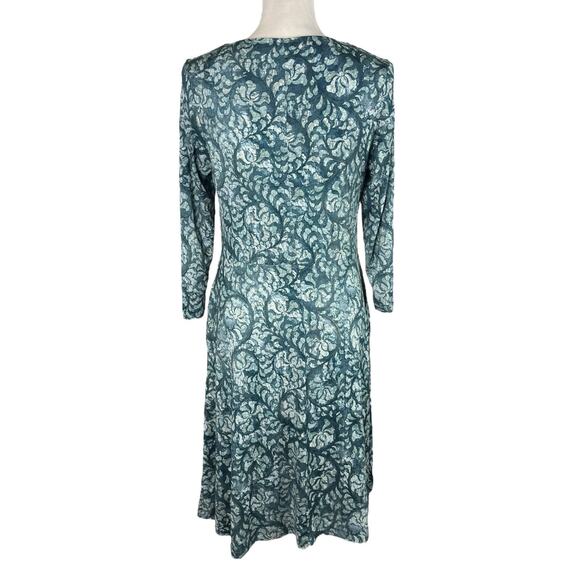 Peruvian Connection Sant'Elia Jersey Dress Lotus Blossom Denim Green Size Medium - Picture 5 of 9